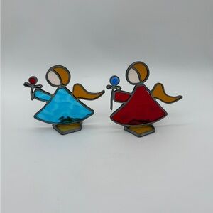 Stained Glass Christmas Nativity Angels Display 5” X 5.5” Handmade Set Of 2